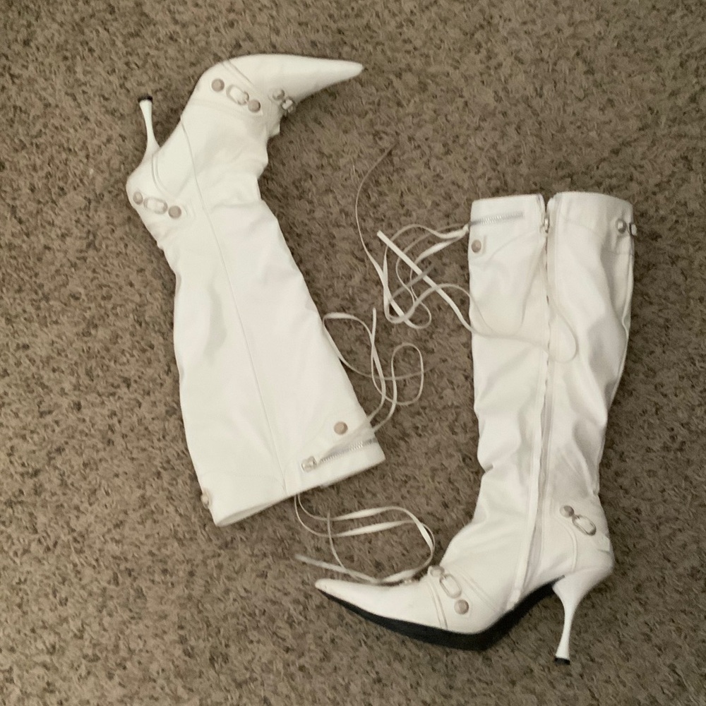 White knee length boots